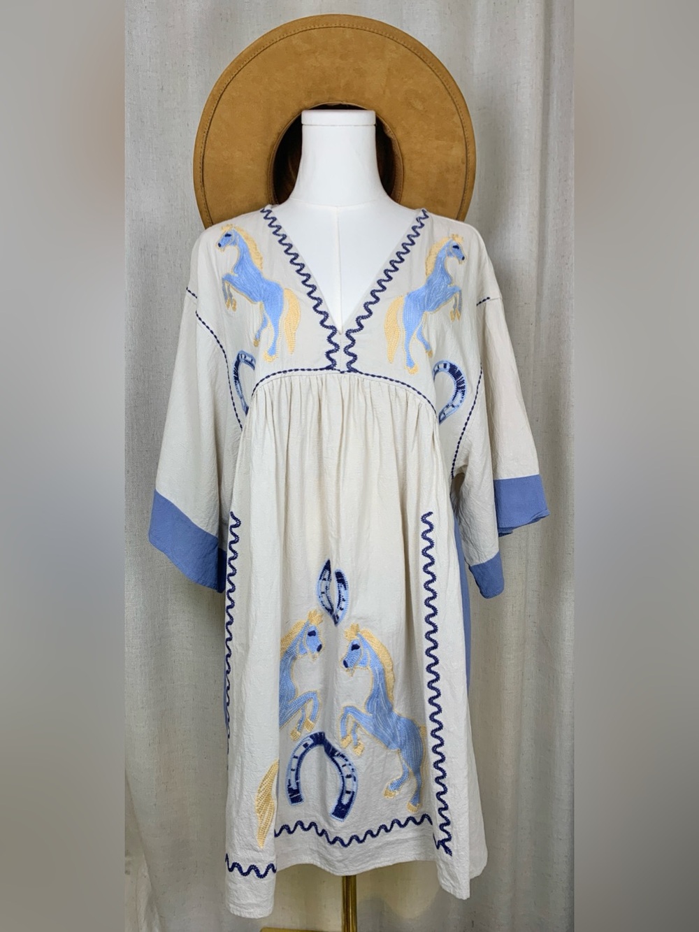 Scrap Work Boutique M Embroidered Horse Babydoll Dress Boho Western Equestrian
